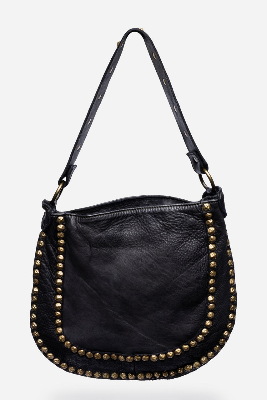 ITALIAN WASHED LEATHER STUDDED SADDLE BAG, , large image 1